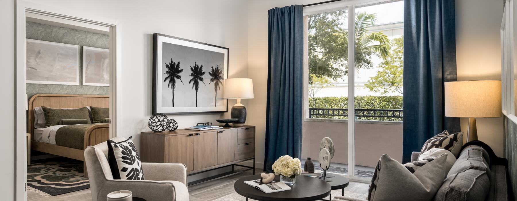a living room with a large window