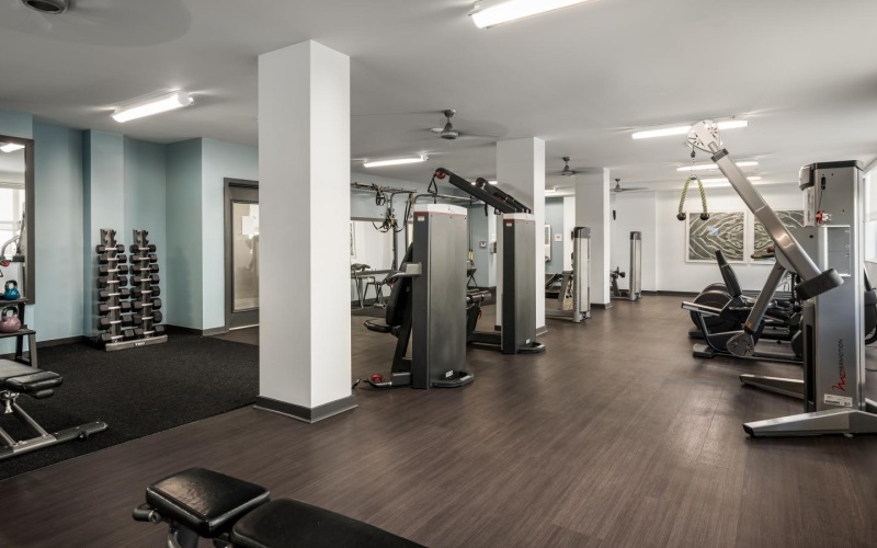 a gym with exercise equipment